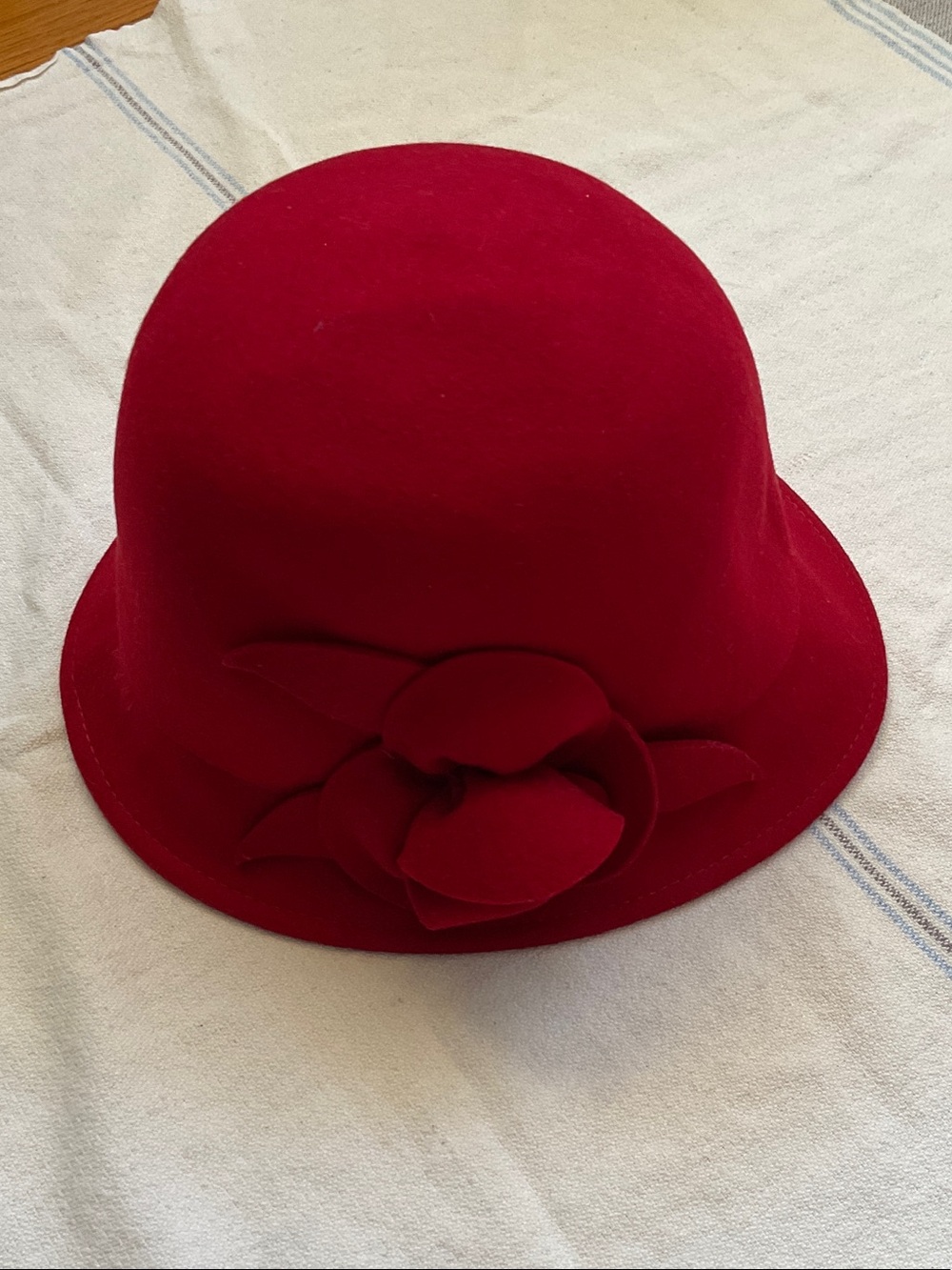 Charter Club Red Felt Cloche Hat with Rose Accent